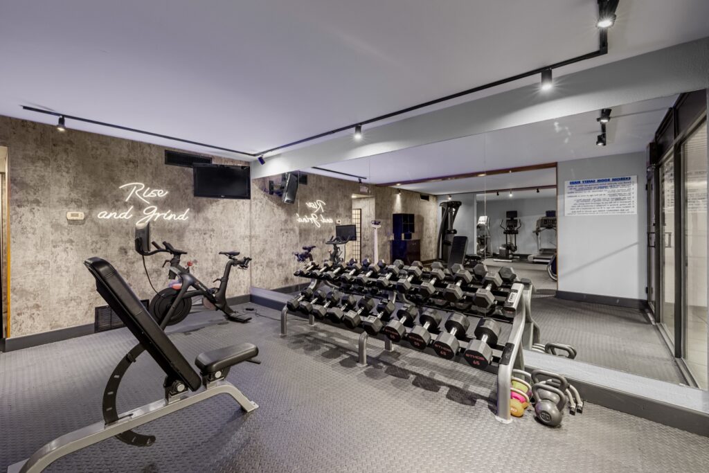 Fitness center with free weights at Riverside Hotel, Casper Wyoming