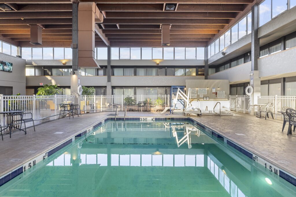 Riverside Hotel atrium and lobby seating area in Casper, Wyoming
